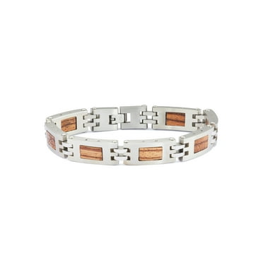 Men's 316L Stainless Steel Wood Rectangle Section Bracelet, 9"