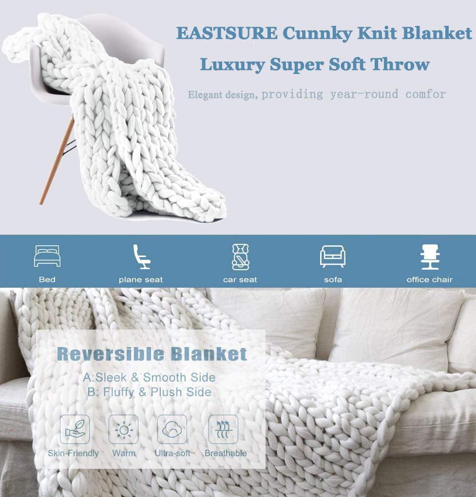  clootess Chunky Knit Blanket Merino Wool Hand Made Throw Boho  Bedroom Home Decor Giant Yarn (Creamy Yellow 40x47) : Home & Kitchen