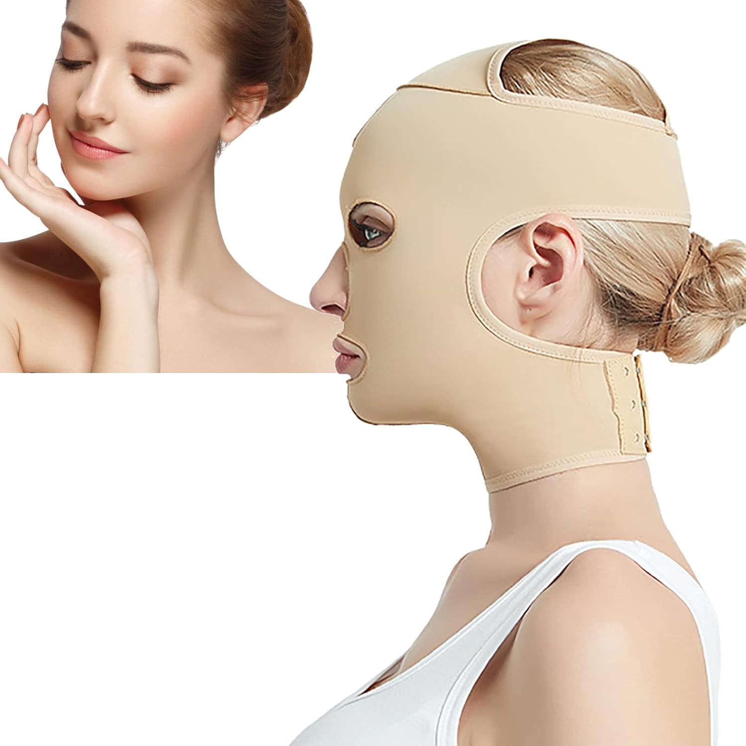 Yoqb Full Face Sleeping Belt, Reusable V Shape Cheek Chin Slimming Belt Strap Face Mask Bandage,Thin Facial Massage Shaper,V Line Face Belt (M) A110