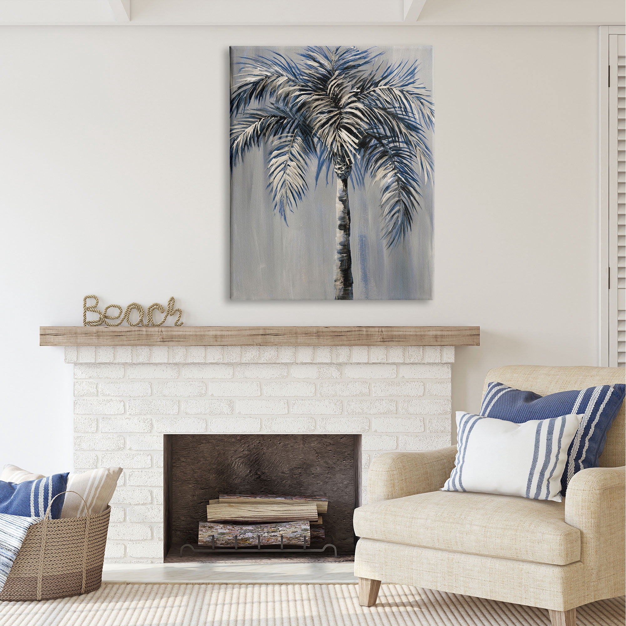 Stupell Industries Grey Palm Tree Painting Nature Painting Gallery Wrapped Canvas Print Wall Art, 36 x 48