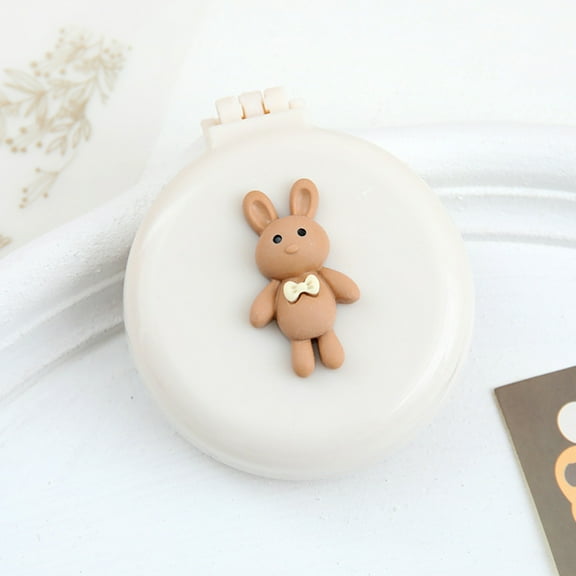 Pebbuoy Foldable Hair Brush with Mirror Soft Bristles Scalp Massage Cartoon Bowknot Bunny Portable Hair Detangling Styling Comb Hairdressing Tools