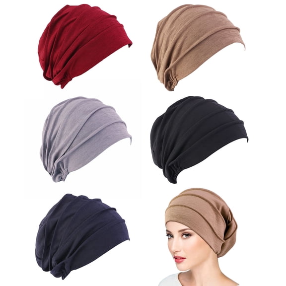 SPOKKI 5 Pieces Chemo Headwear for Women, Soft Slouchy Beanies Cap, Suitable for Sleeping & Casual Daily Wear