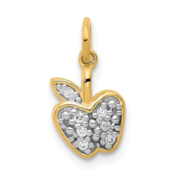 14K Yellow Gold Charm Pendant Diamond Round Apple