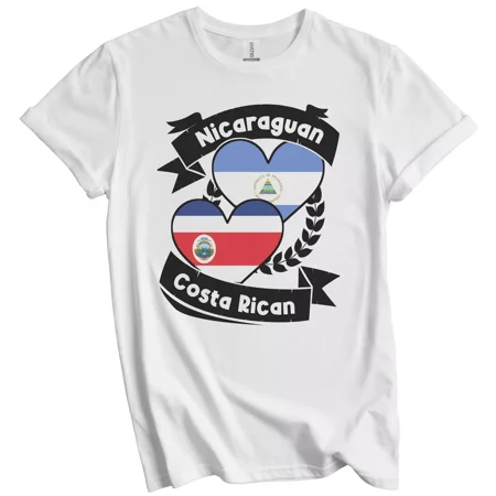 Gildan Nicaraguan Costa Rican Heart Flags Nicaragua Costa Rica T-Shirt Gift for Men Women Unisex Tee