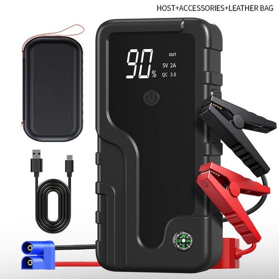 12V 1600A Portable Car Starting Device, New Car Emergency Booster With LED Lights, USB Digital Charging, Compass, Support 5.0L Gasoline Cars, 2.5L Diesel Cars, Up To 1.32gal, Car Emergency Rescue