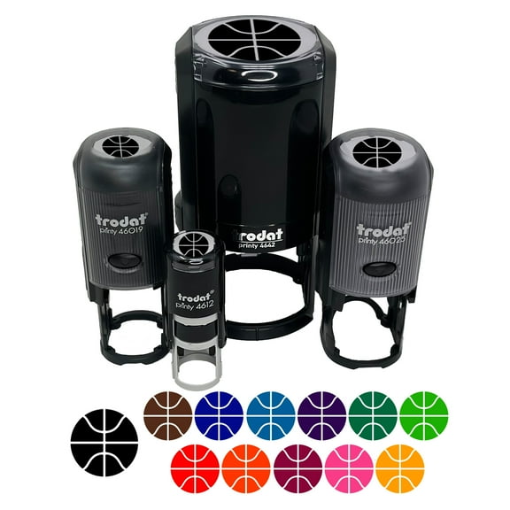 Basketball Sports Ball Self-Inking Rubber Stamp Ink Stamper - Black Ink - Mini 1/2 Inch