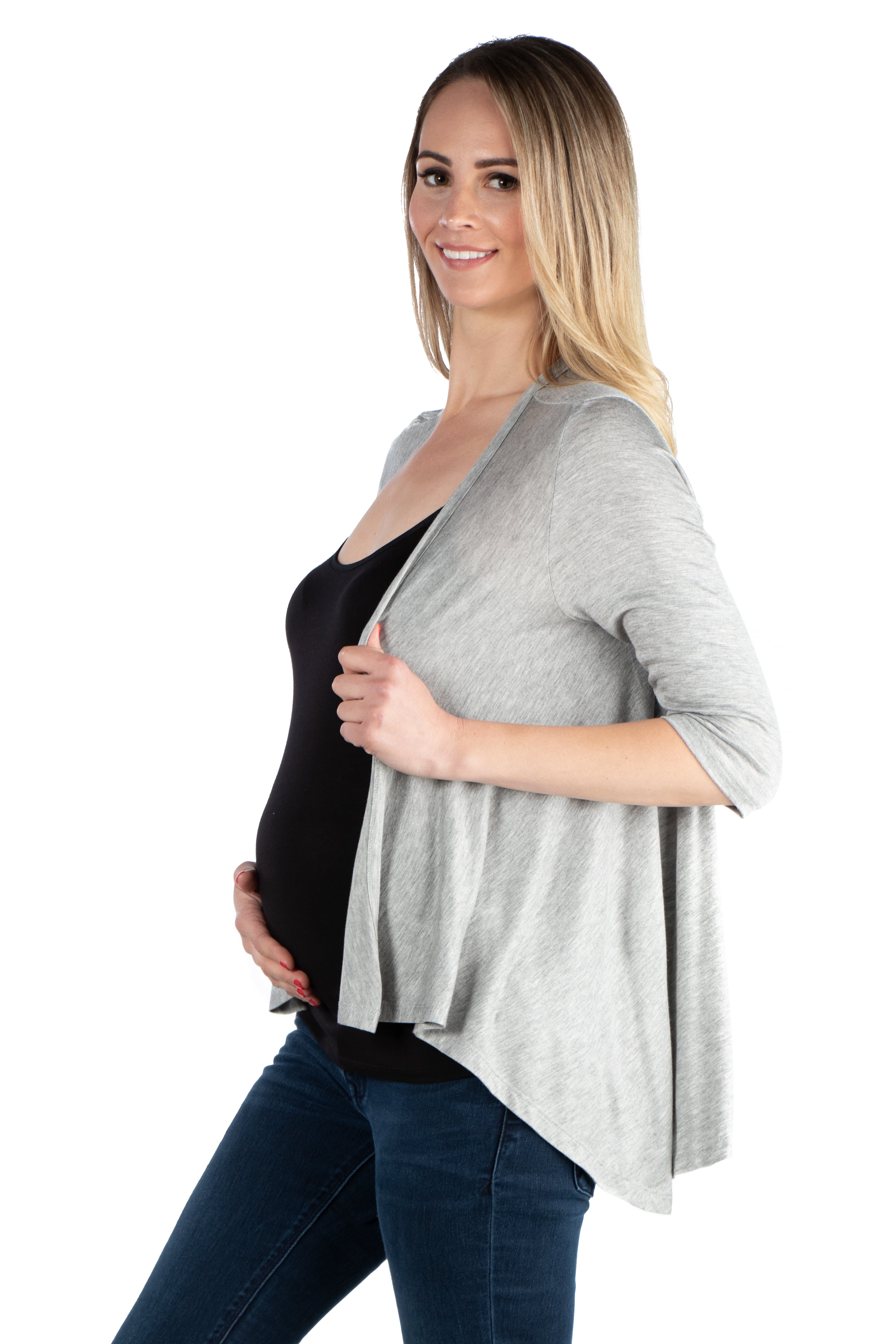 24seven Comfort Apparel Elbow Length Sleeve Maternity Open Cardigan