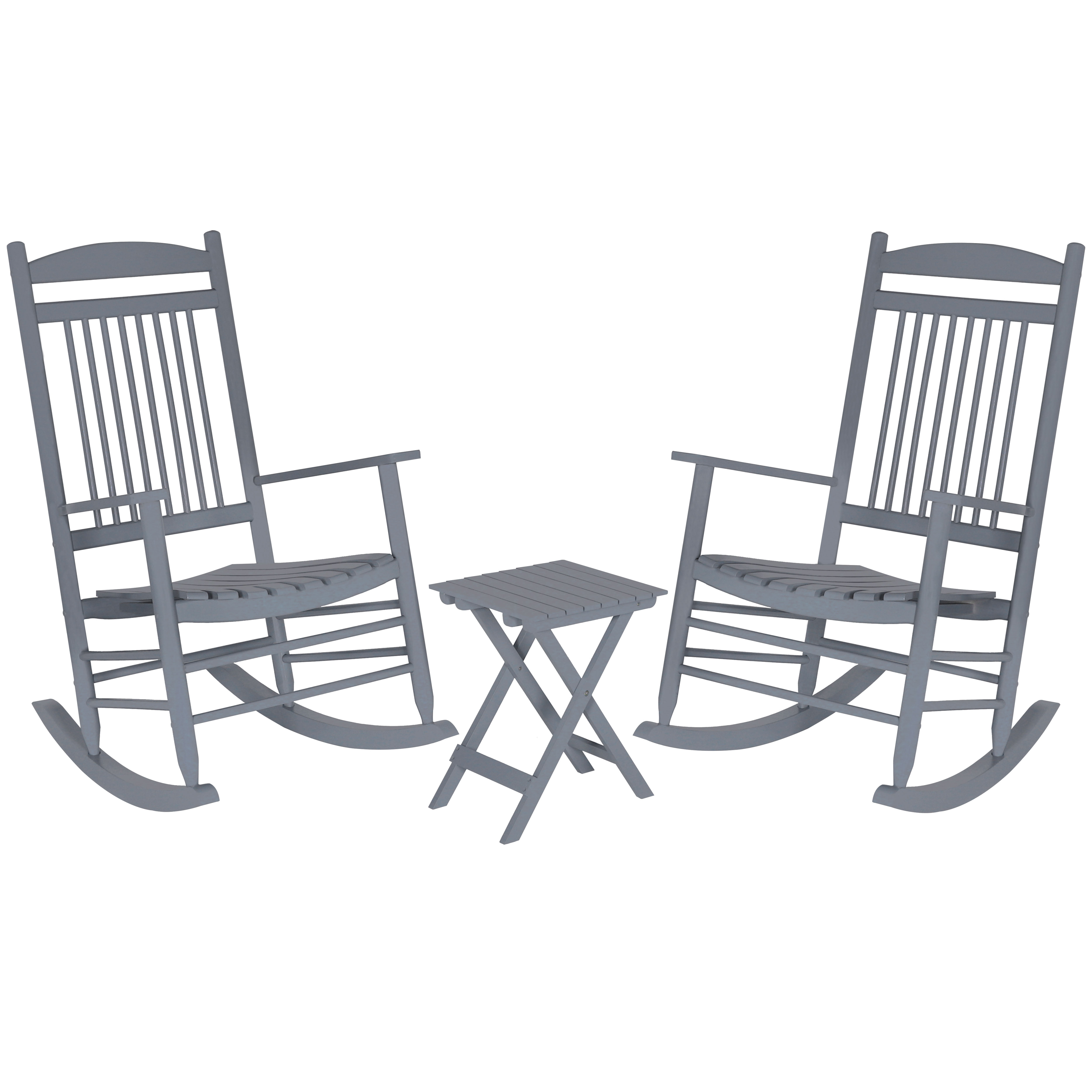 VEIKOUS 3-Piece Outdoor Wooden Bistro Rocking Chair Set for Patio with Table, Grey