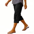 thumbnail image 5 of TQWQT Pedal Pushers for Women Drawstring Cotton Linen Capri Pants Dressy Casual Elastic Waist Wide Leg Cropped Pants Trendy Summer Palazzo Trousers with Pockets Black L, 5 of 9