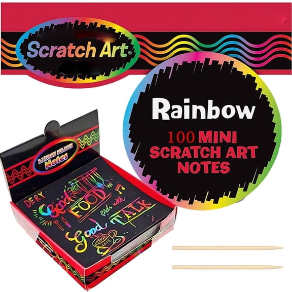 HLONK 100 Pcs Scratch Off Rainbow Notes, 2 Wooden Styluses, Scratch Art Paper, Rainbow Holographic Scratch-Off Paper for Kids