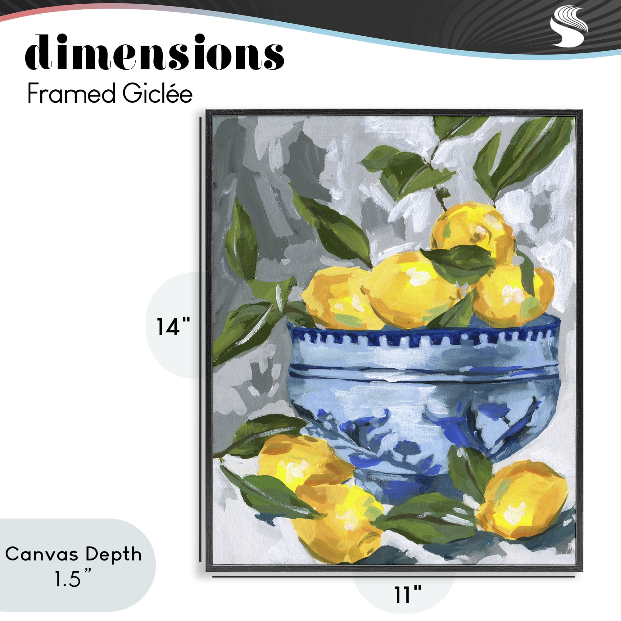 Stupell Industries Indigo & Lemon Bowl Black Framed Giclee Art, design by Melissa Wang