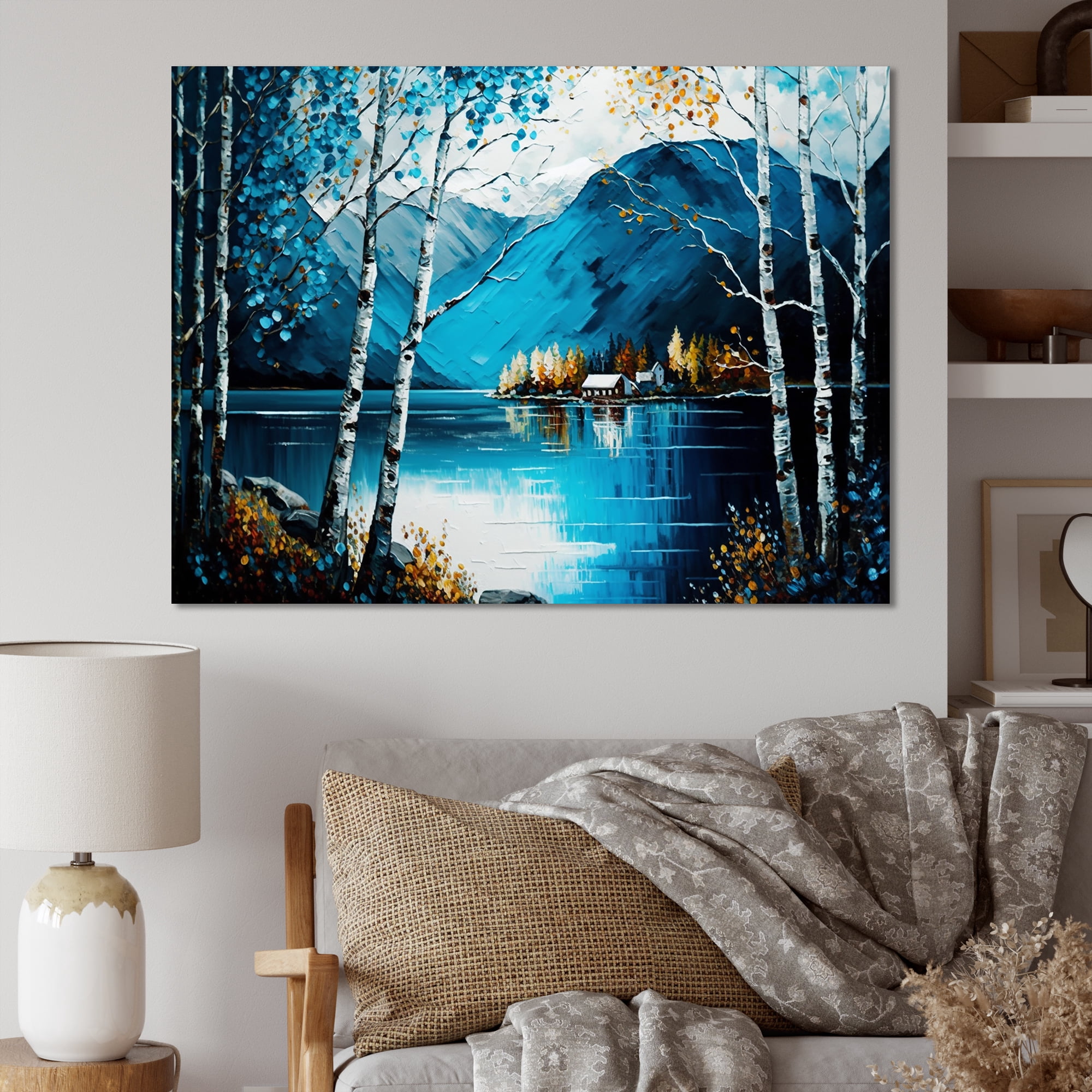 Designart Cabin By A Lake In Fall IV Canvas Wall Art