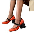 thumbnail image 2 of Xfvqtps Women High Heeled Shoes Square Toe Chunky Heeled Artificial Leather Candy Color Retro Shoes Rectangle Headed Single Shoes Buckle Thick Heels Orange, 2 of 7