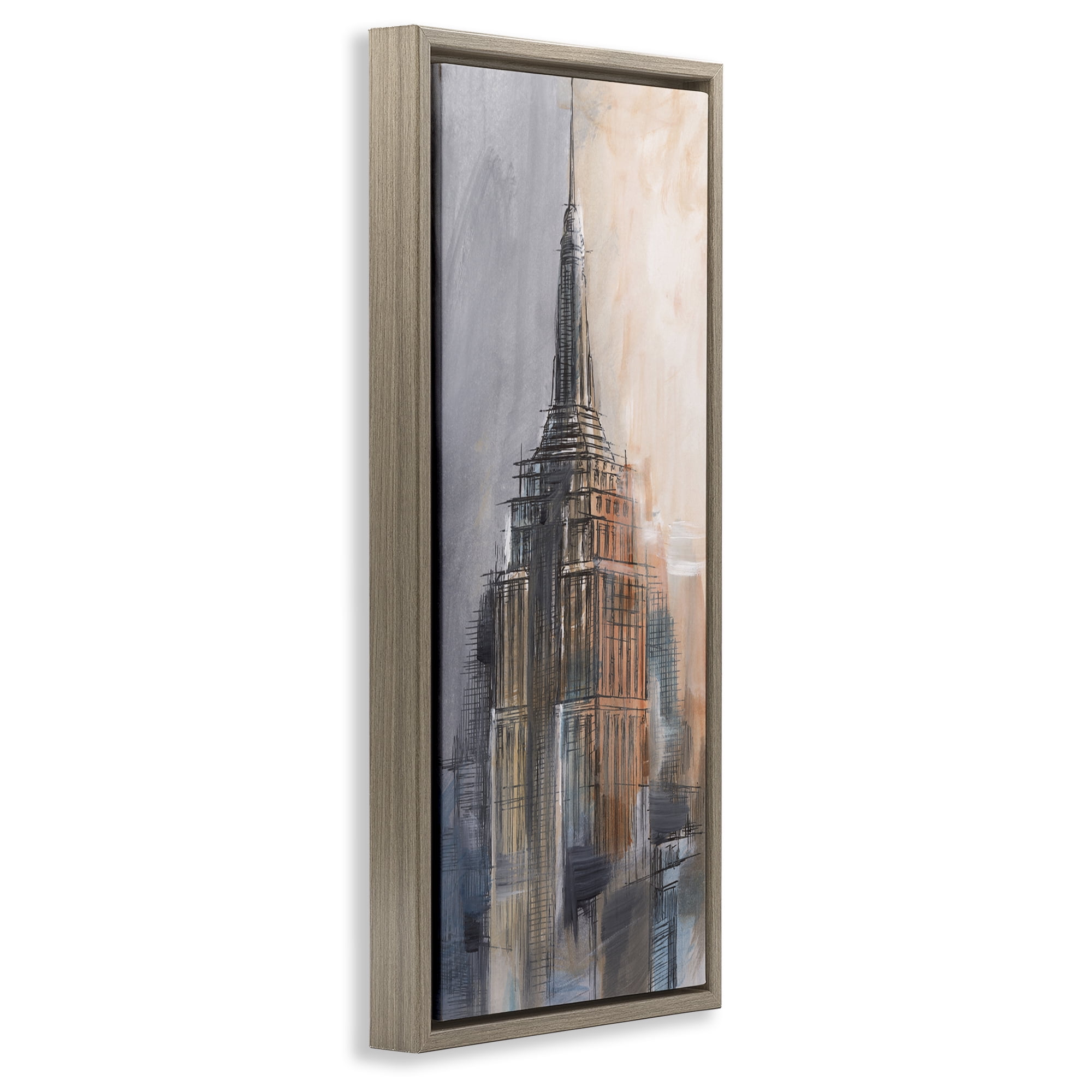 Stupell Industries Sketched City Building Scenic & Cityscapes Painting Brown Floater Framed Canvas Art Print Wall Art, 14 x 31