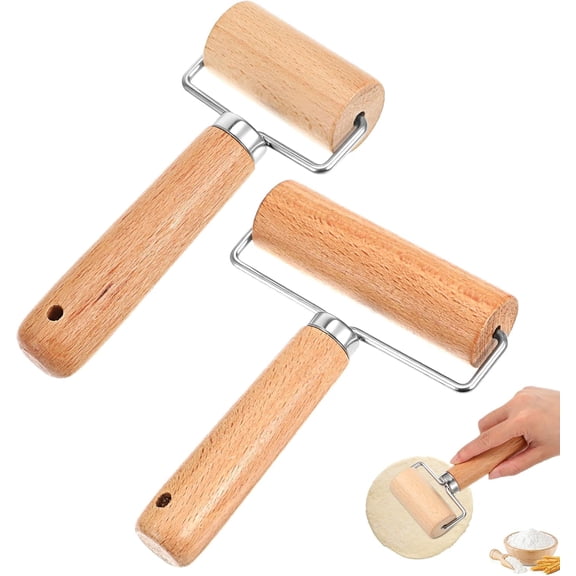 2 Pack Wooden Rolling Pins for Baking, Non-Stick T-Shaped Pastry and Pizza Dough Roller, Ideal for Tortilla Cookie Dumpling Pie Crust, Home Kitchen Baker Tool Set