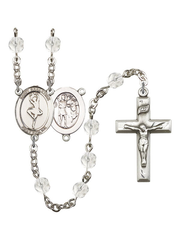 and 1 3/8 x 3/4 inch Crucifix St Gift Boxed Sebastian-Dance Rosary with 6mm Light Amethyst Color Fire Polished Beads Silver Finish St Sebastian-Dance Center 