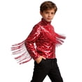 thumbnail image 3 of TiaoBug Kids Boys Sequin Bomber Jacket Long Sleeve Zip Up Party Coat Glitter Mock Neck Fringed Tops Outerwear Red 14, 3 of 7