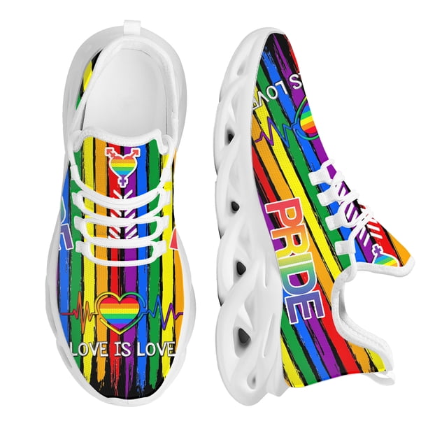 Zapatillas de deporte transpirables de malla con amortiguación de aire para exteriores, diseño de orgullo LGBT, zapatillas bajas, suaves e informales,