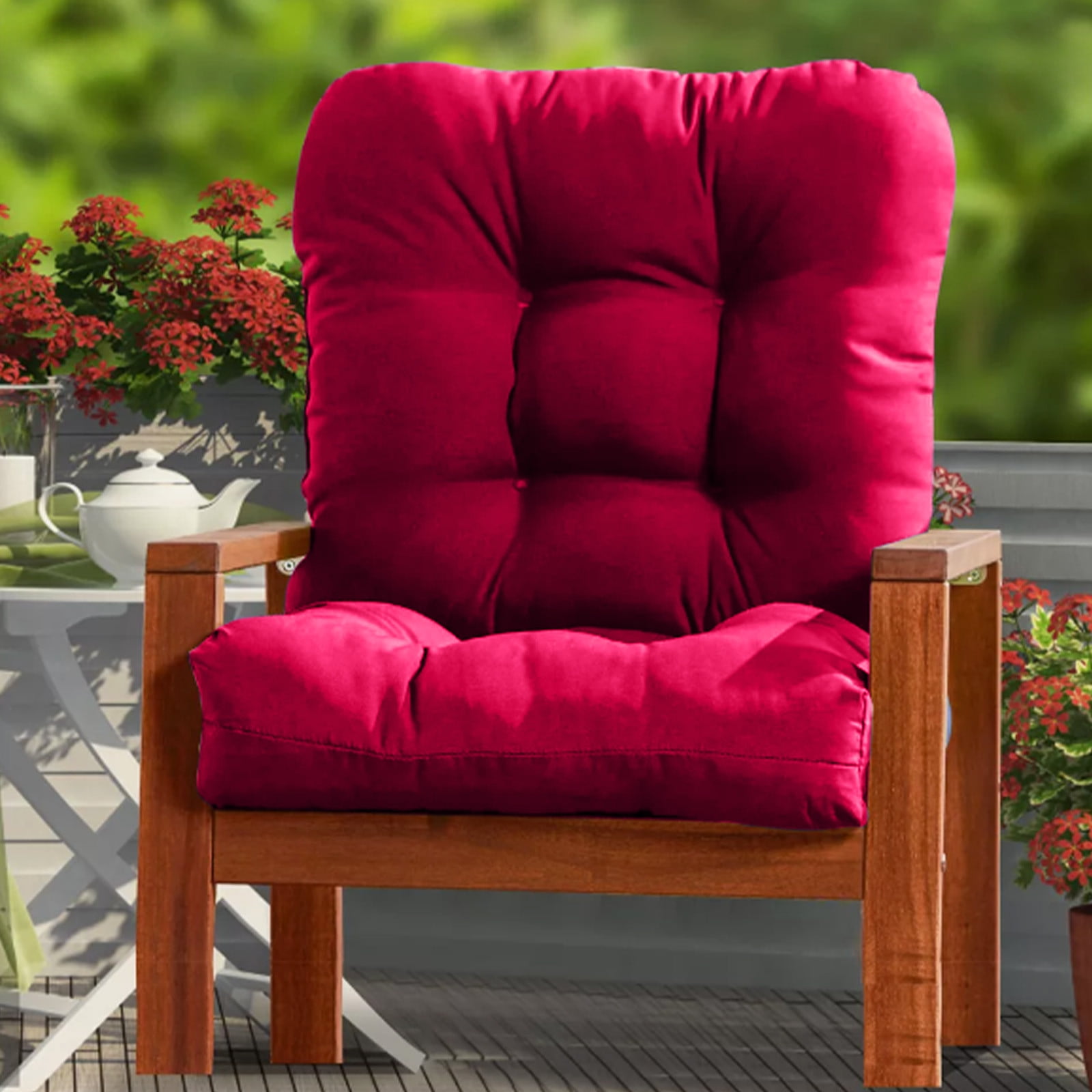 Taotanxi Outdoor Tufted Wicker Cushions Seat Cushions for Patio Furniture Set of 2, 19x19 Outdoor Chair Cushions Weather Resistant Patio Cushions with Ties for Wicker Chair (Red, 2 Pack)