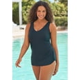 thumbnail image 3 of Swim 365 Women's Plus Size Sarong V-Neck Tummy Control One-Piece Swimsuit, 3 of 6