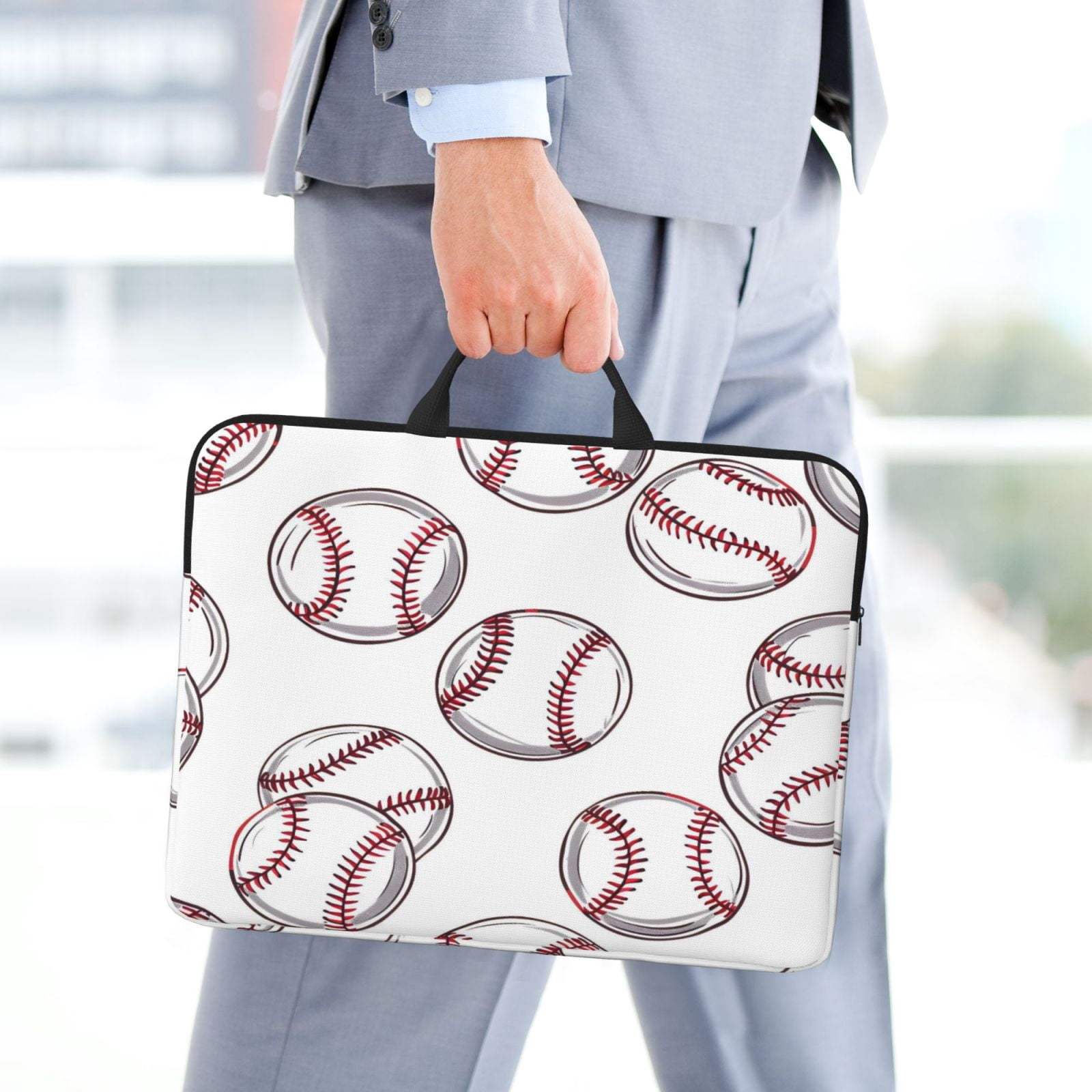 Laptop Sleeve Bag For Women Men 14inch Waterproof Durable Protective Computer Carrying Cover Handle Laptop Case Bag Baseball Theme Sporty Dynamic Style White Baseballs With Red Stitching