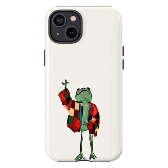 Cute Frog in Patchwork Jacket Phone Case, Quirky Indie Aesthetic Colorful Cardigan Cover for iPhone 17 16 15 14 13 12 11 Pro Plus Mini
