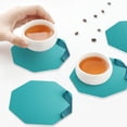 thumbnail image 7 of Lsque a Teal Ribbonin Pattern 4" Drink Coasters Set of 6, Leather Absorbent Coasters, Table Coaster Set Decorative Coffee Cup Coasters Housewarming Gift,Octagon, 7 of 7