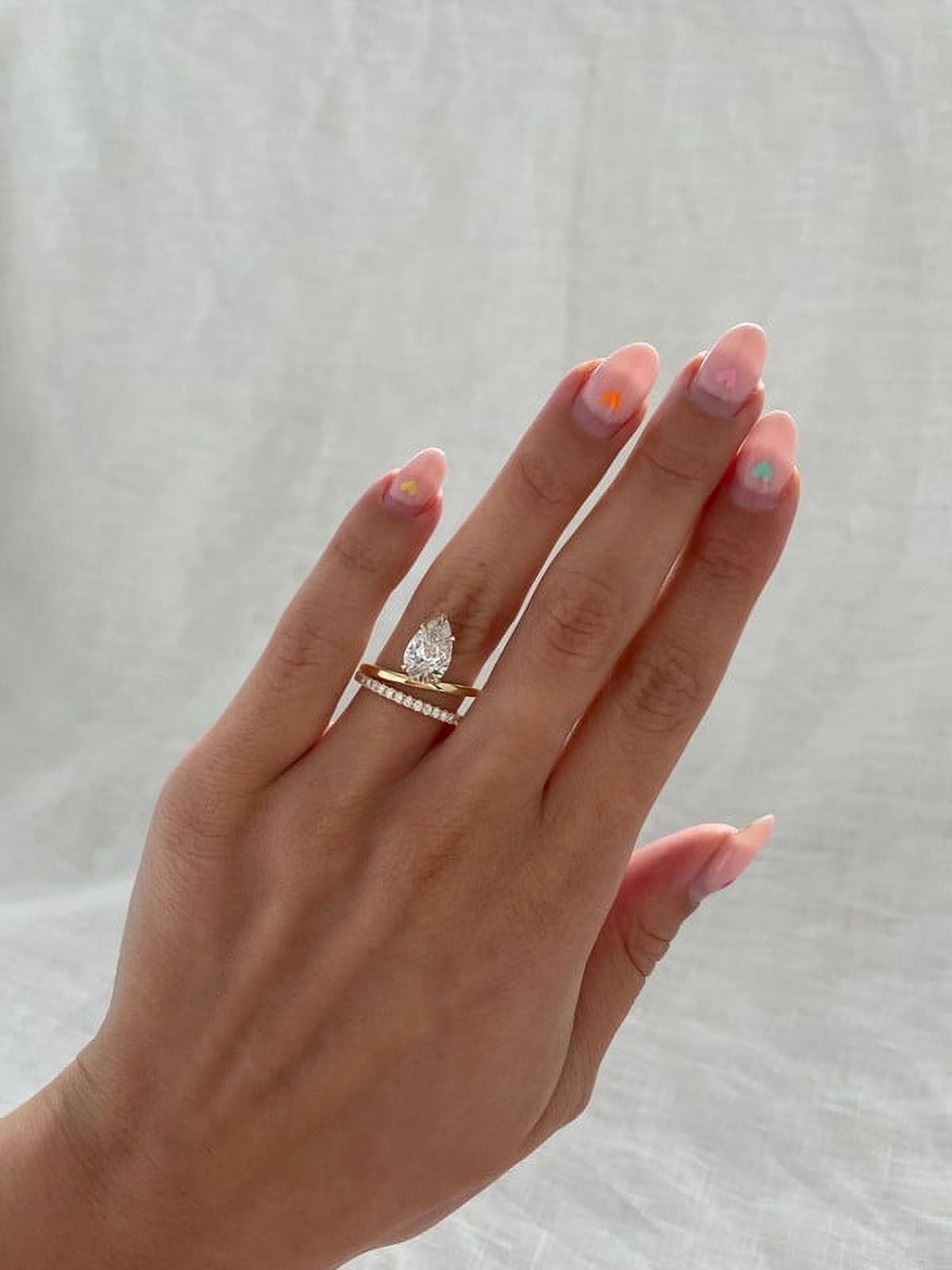 SOLITAIRE JEWELS 2.50CT Pear Cut Moissanite Double Band Engagement Ring for Women Solid 10k Yellow Gold