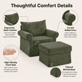 thumbnail image 5 of Aukfa 37.5" Oversized Chenille Accent Chair with Ottoman, Upholstered Armchair with Footrest for Living Room,Green, 5 of 8