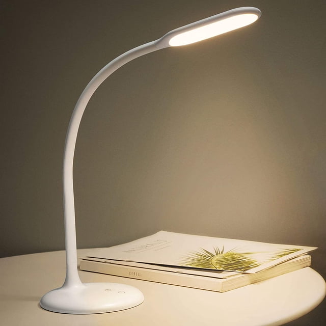 Lampe de Bureau Sans Fil Led, Lampes de Table à Piles, Lampe de Lecture Rechargeable Dimmable avec Minuterie, Col de Cygne Réglable Lampe Tactile pour Bureau, Port de Charge Usb (Blanc)