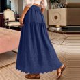 thumbnail image 4 of Women's Boho Eyelet Embroidery Maxi Skirt, Casual Summer Long Skirt with Pockets, High Waisted Tiered Swing A-Line Beach Skirt, 4 of 5