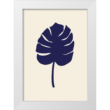 Uppsala Studio 18x24 White Modern Wood Framed Museum Art Print Titled - Monstera Leaf Dark Blue
