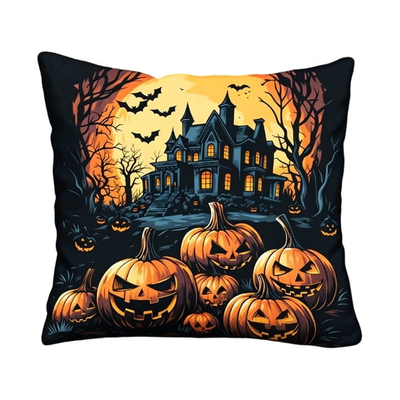 erdimoy 4 Pack Halloween Haunted Mansion Pumpkin Throw Pillow Covers, 17.72 Inch Witch Bat Full Moon Cushion Cases, Spooky Fall Sofa Porch Home Decor