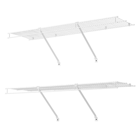 KFFKFF Wire Shelf Kit, 4 ft, Set of 2, Wall-Mounted Storage Shelves, Durable Carbon Steel Construction with Protective Coating, Floating Shelves for Closet, Bedroom, Living Room, Office, or Pantry