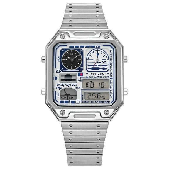 Citizen Unisex R2-D2 Digital Wristwatch, Stainless Steel, JG2121-54A