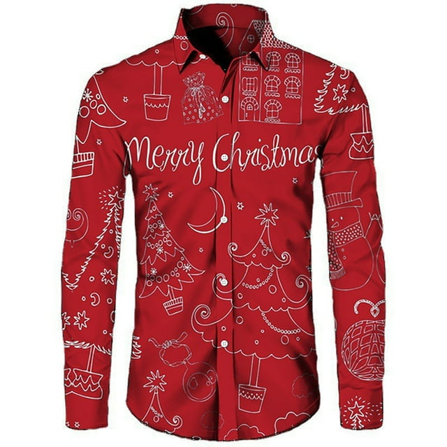 Chemise d'Affaires à Manches Longues Imprimée de Noël pour Hommes - pour Réunions et Occasions Festives