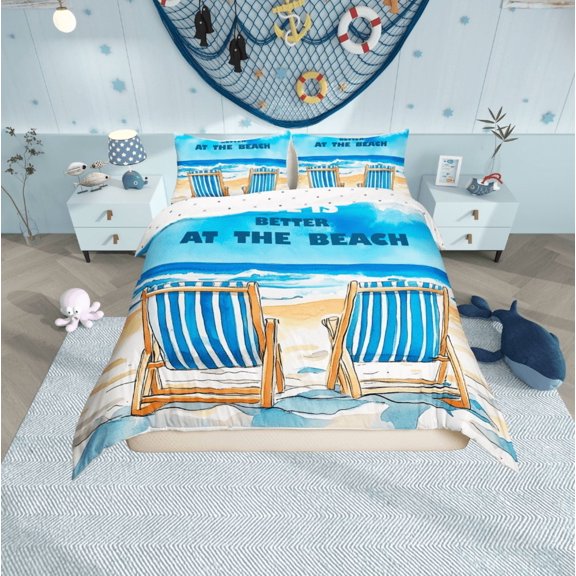 Erosebridal Ocean Beach Comforter Cover Twin,Blue Wheat Bedding Twin Size,Sea Marine Duvet Cover Twin,Microfiber Summer Holiday Bedroom Decorative,Reversible,2-Piece(No Comforter)