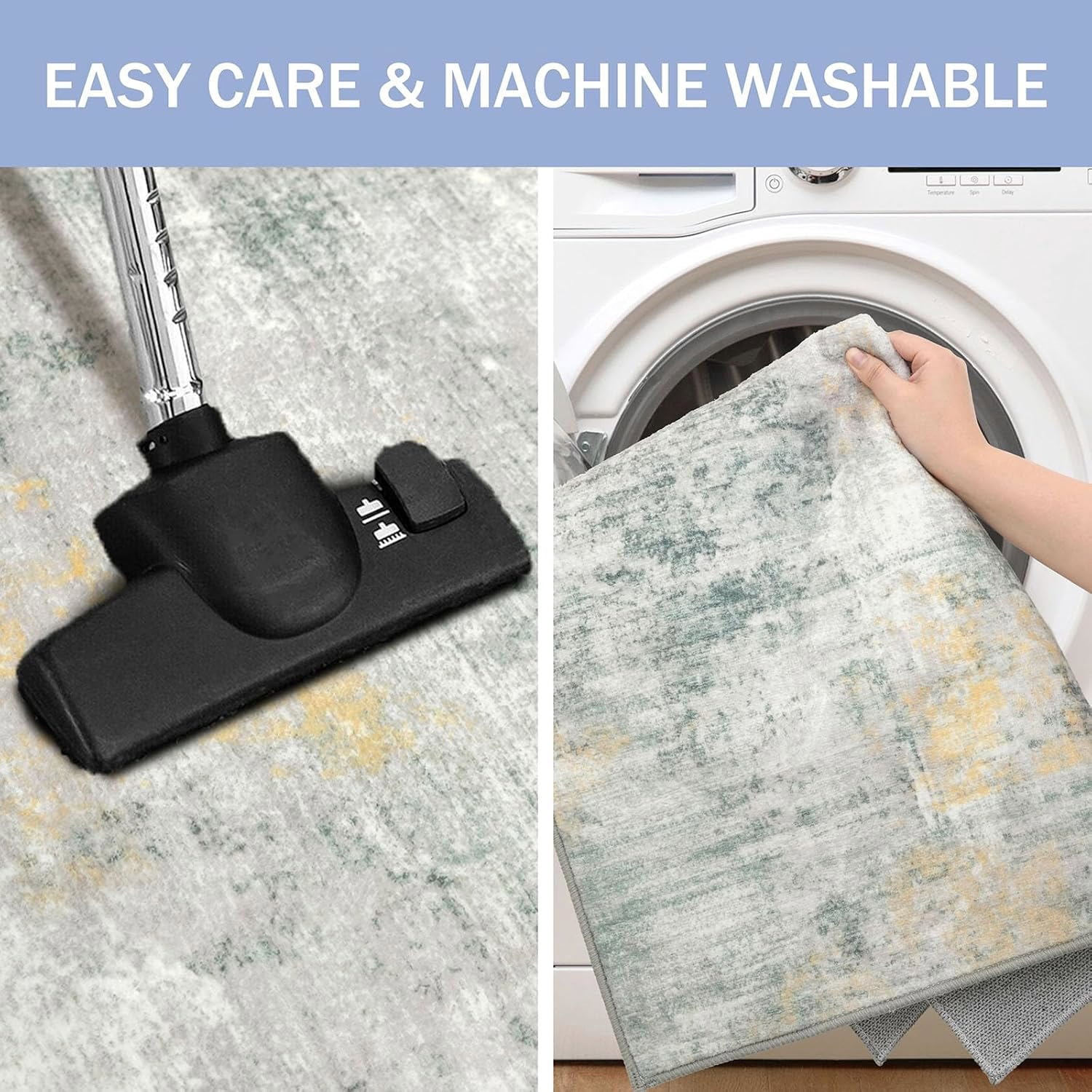 iOhouze Washable Rugs 3x5 ft Entryway Rugs Abstract Non Slip Area Rug Printed Faux Wool Soft Kitchen Rugs Indoor Rugs for Entrance Foyer Living Room Bedroom, Light Green/Gray/Orange