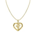 thumbnail image 1 of 14k Yellow Gold Diamond-cut Heart-shaped Initial Letter 'V' Pendant with 1.2mm Rolo chain, 1 of 4
