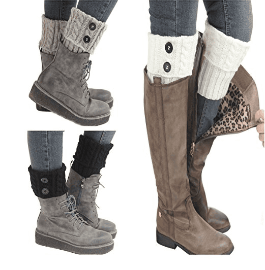 Womens Crochet Knit Boot Socks Cuffs Toppers Short Ankle Leg Warmers With Button 