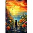 thumbnail image 1 of Impresión en lienzo de paisaje de una cabaña rural, pintura al óleo de mar y naturaleza, cartel de flores naturales, ideal para salas y dormitorios rurales, 1 of 5