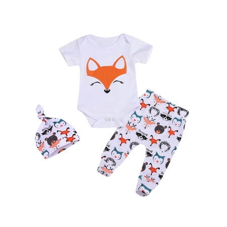 

Binwwede Baby s Animal Printed Romper Set Short Sleeve Top+ Long Pants+Hat MHXX
