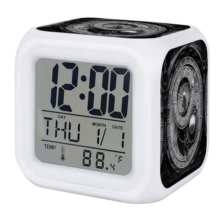 Vintage Clocks Digital Alarm Clock for Bedrooms,Smart LED Alarm Clock with 7 Color Changing Night Light,Abstract Geometric Textured Black Grey Silent Wake Up Clocks for Sleep Study Cooking 3.2x3.2
