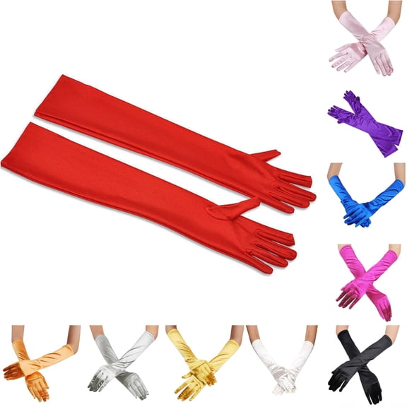HNMKIU Elegant Satin Opera Gloves for Women Bridal Wedding Party Long Evening Formal Accessory Red - One Size