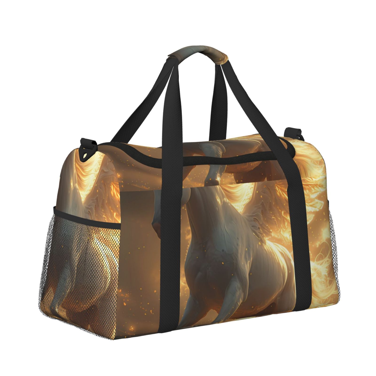 Kdxio Golden Winged White Horse Travel Duffel Bag Gym Bag Weekender Travel Bag Gym Bag for Women &Men Airplane Travel Essentials for Flying