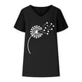 thumbnail image 3 of WREESH Women's Cotton Linen Graphic T-Shirts Summer Fashion V-Neck Batwing Sleeves Black, 3 of 6