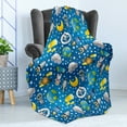 thumbnail image 4 of Space Soft Flannel Fleece Throw Blanket, Alien and Human Astronaut Space with Shooting Stars Moon and Earth Image, Cozy Plush for Indoor and Outdoor Use, 60" x 80", Blue Grey Yellow, by Ambesonne, 4 of 5