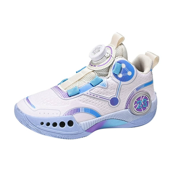 Wdgfv Boys Basketball Shoes 2024 Youth Mesh Basketball Shoes for Boys with Rotating Button Technology Lightweight Sports Footwear White 7-8 Years