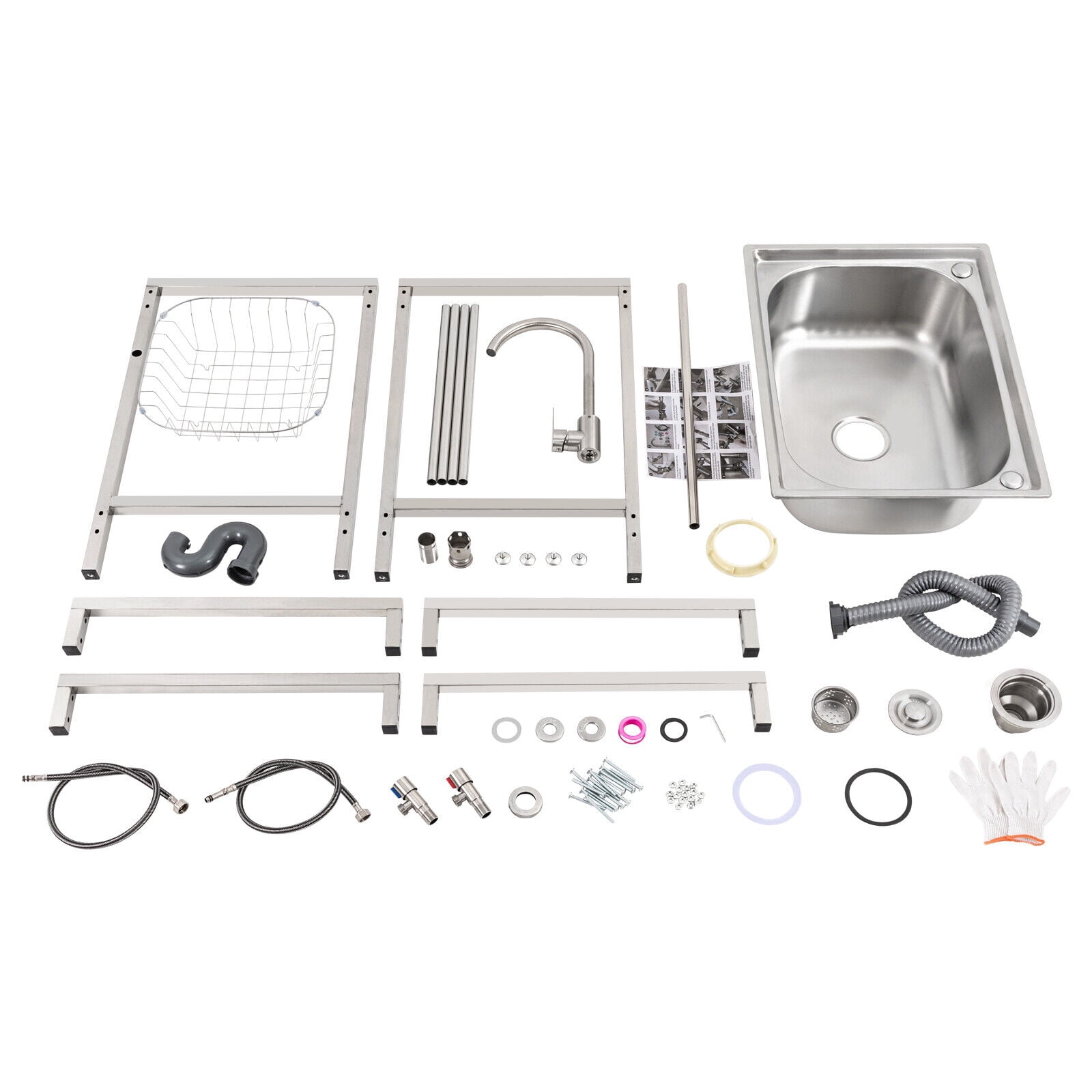 Miumaeov Commercial Single Bowl Kitchen Utility Sink Freestanding Stainless Steel Hand Wash Basin with Stand & Faucet