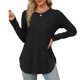 thumbnail image 2 of Túnica de manga larga con cuello redondo y abertura lateral para mujer - Camisa básica informal de corte holgado, 2 of 8